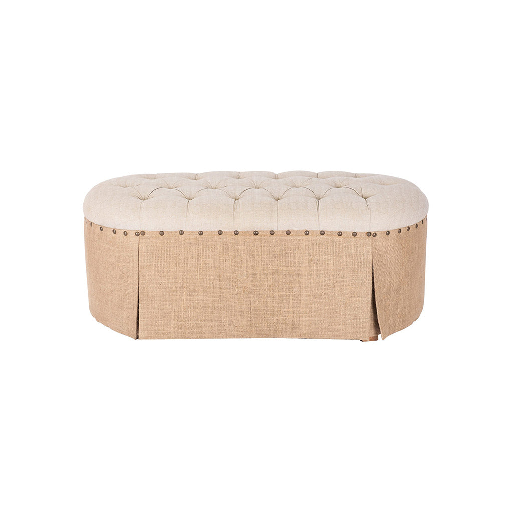 Addison Linen Tufted Top Ottoman with Burlap Skirting