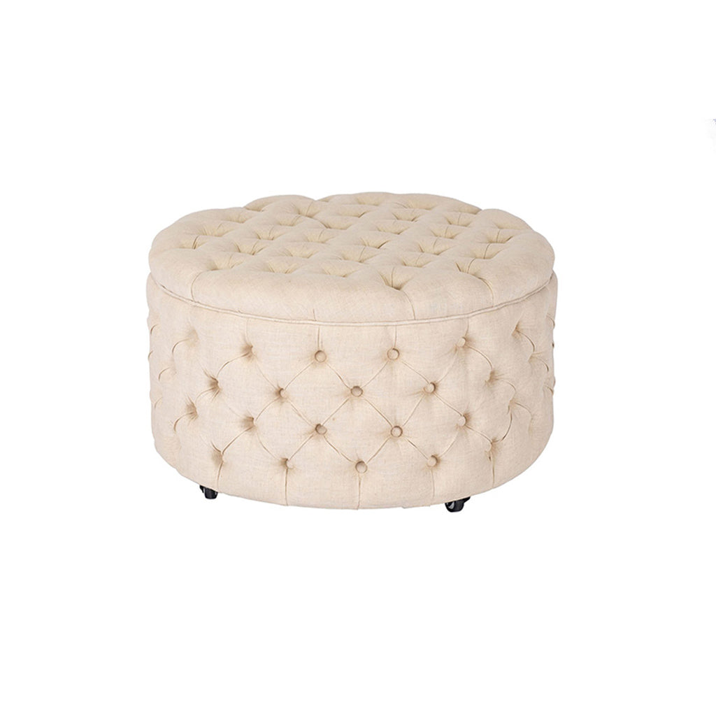 Adeline Round Tufted Oatmeal Ottoman