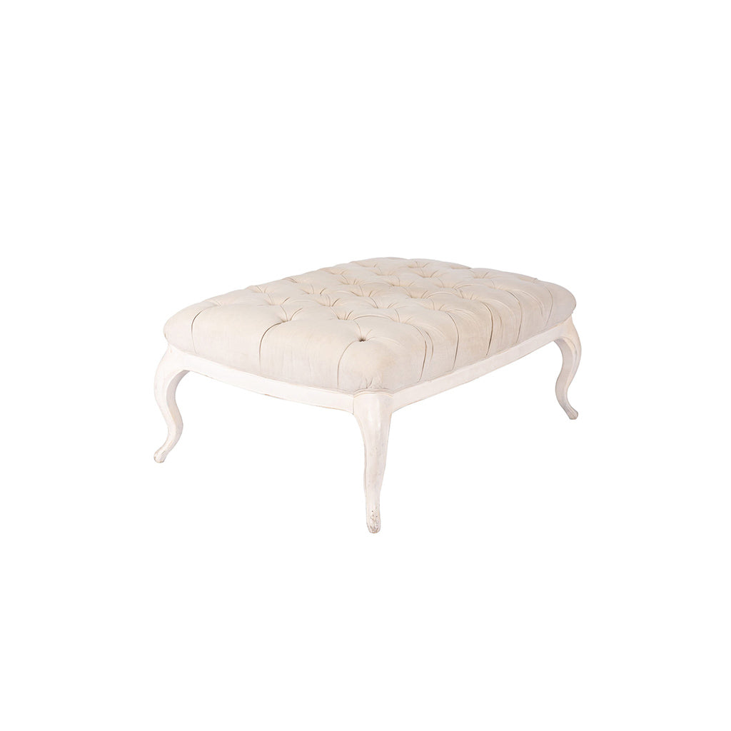 Amelia Tufted Linen Ottoman with Ivory Legs