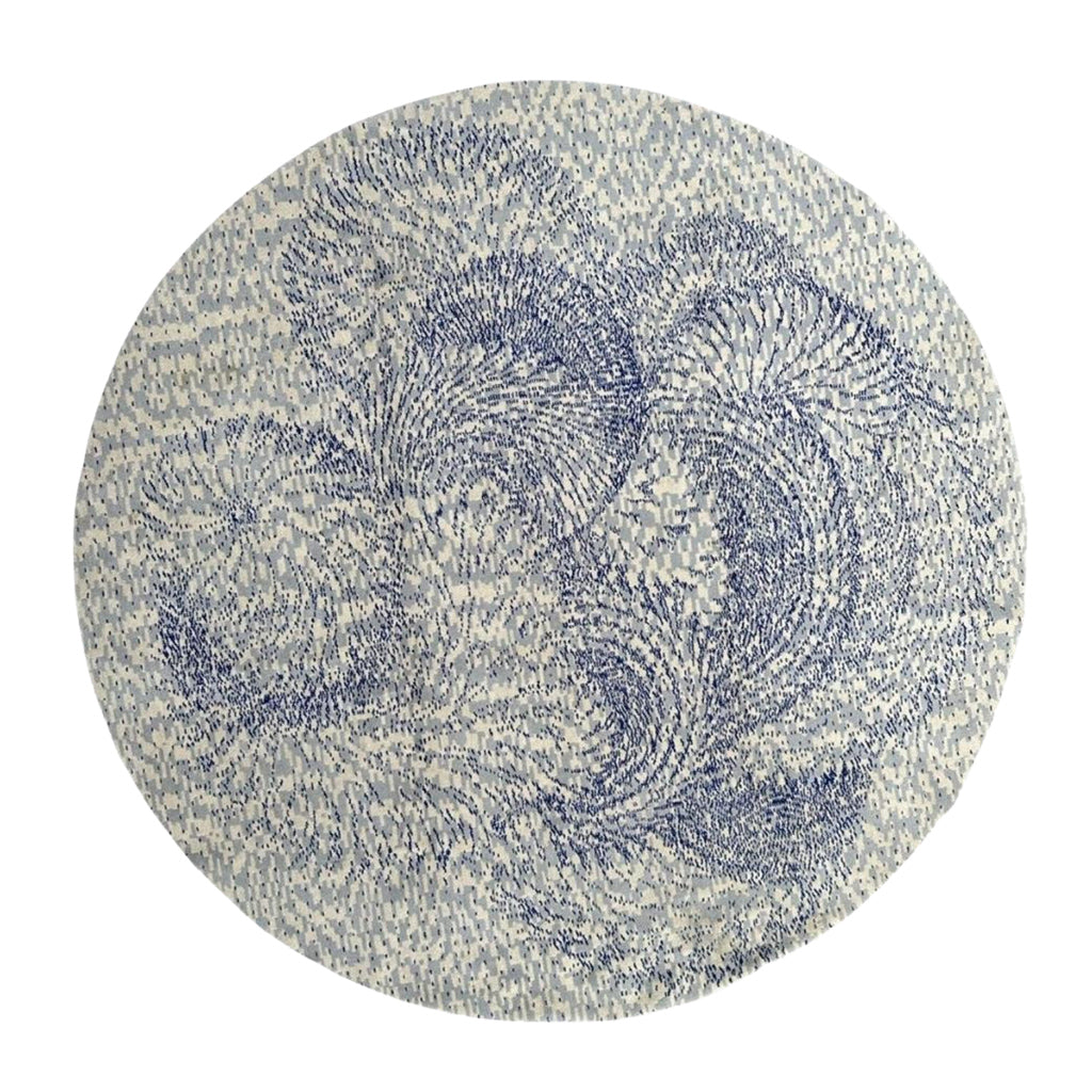Blue and White Round Swirl Rug