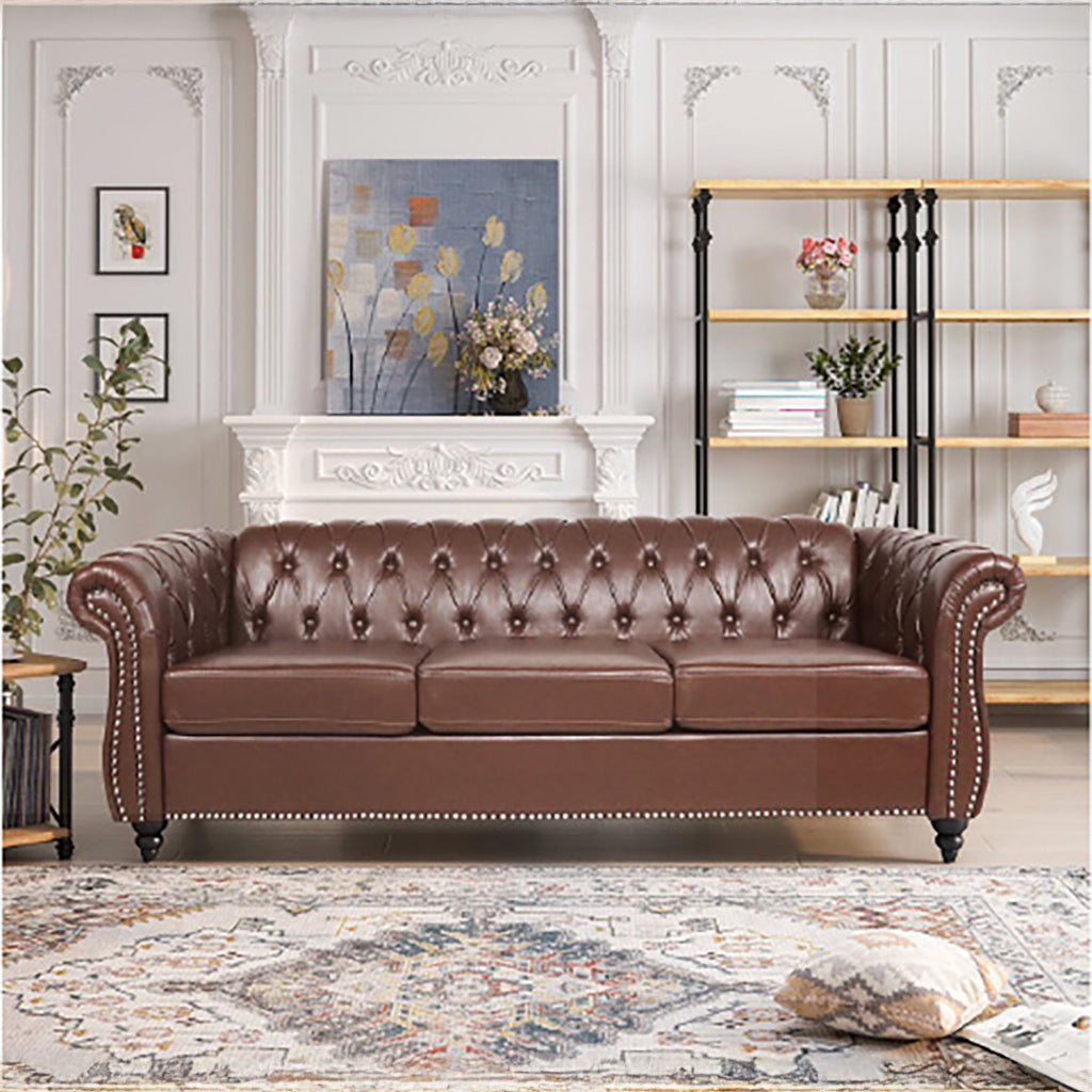 Chesterfield Dark Brown Faux Leather
