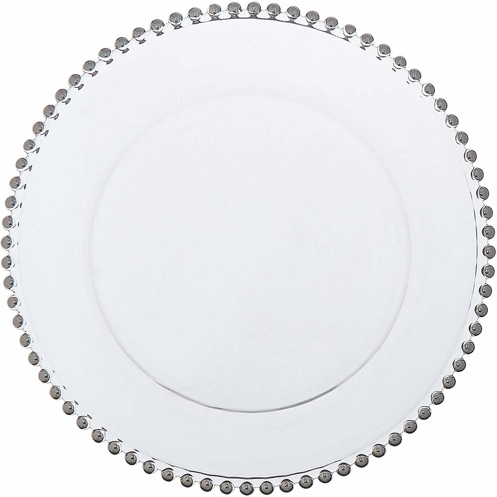 Clear Glass Charger w/ Platinum Bead Rim