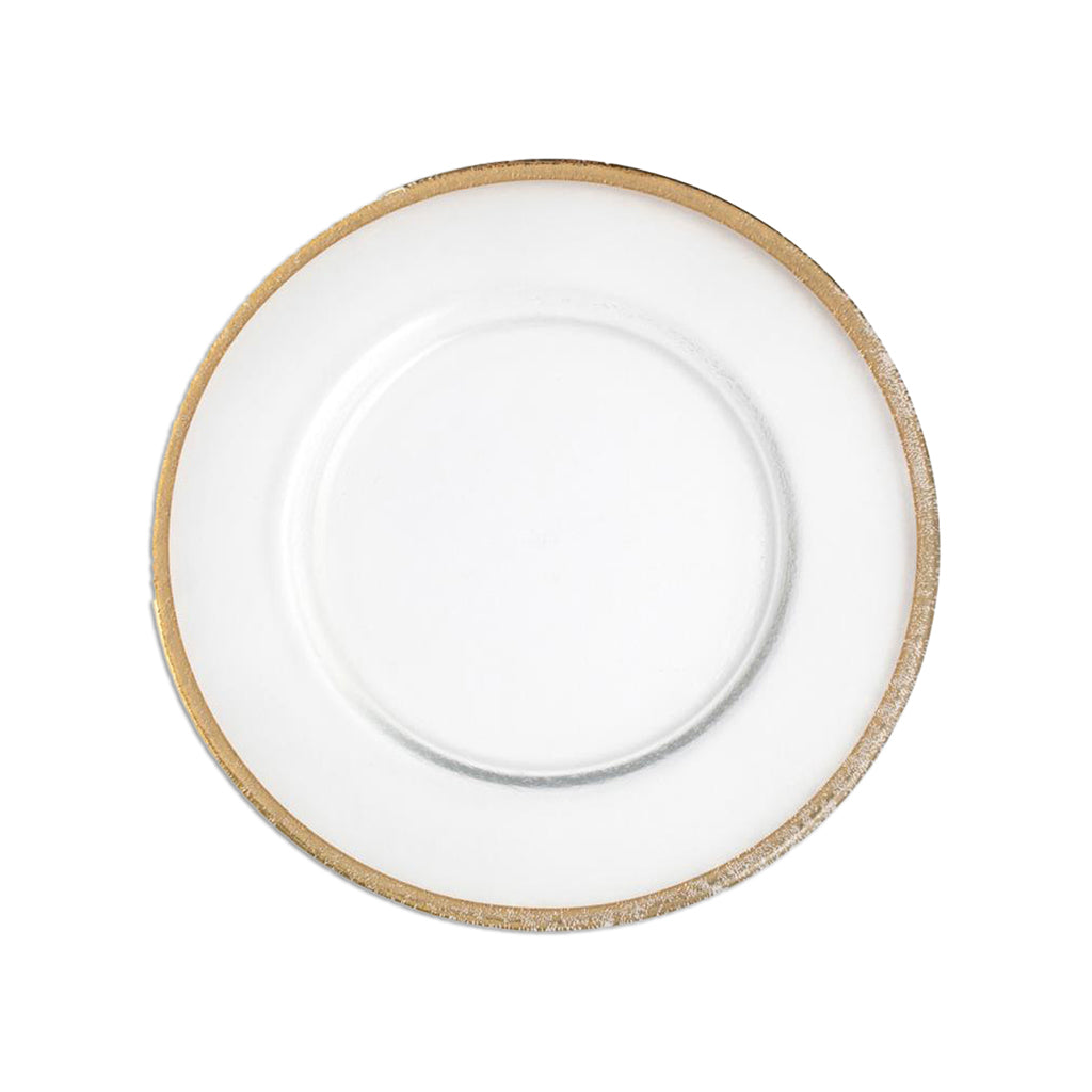 Clear Hammered Glass Charger w/ Gold Rim