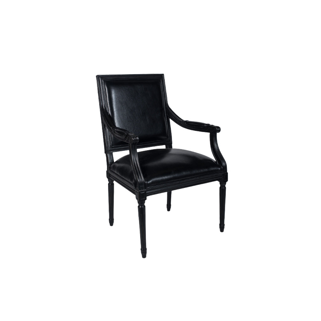 Louis Black Leather and Lacquer Armchair