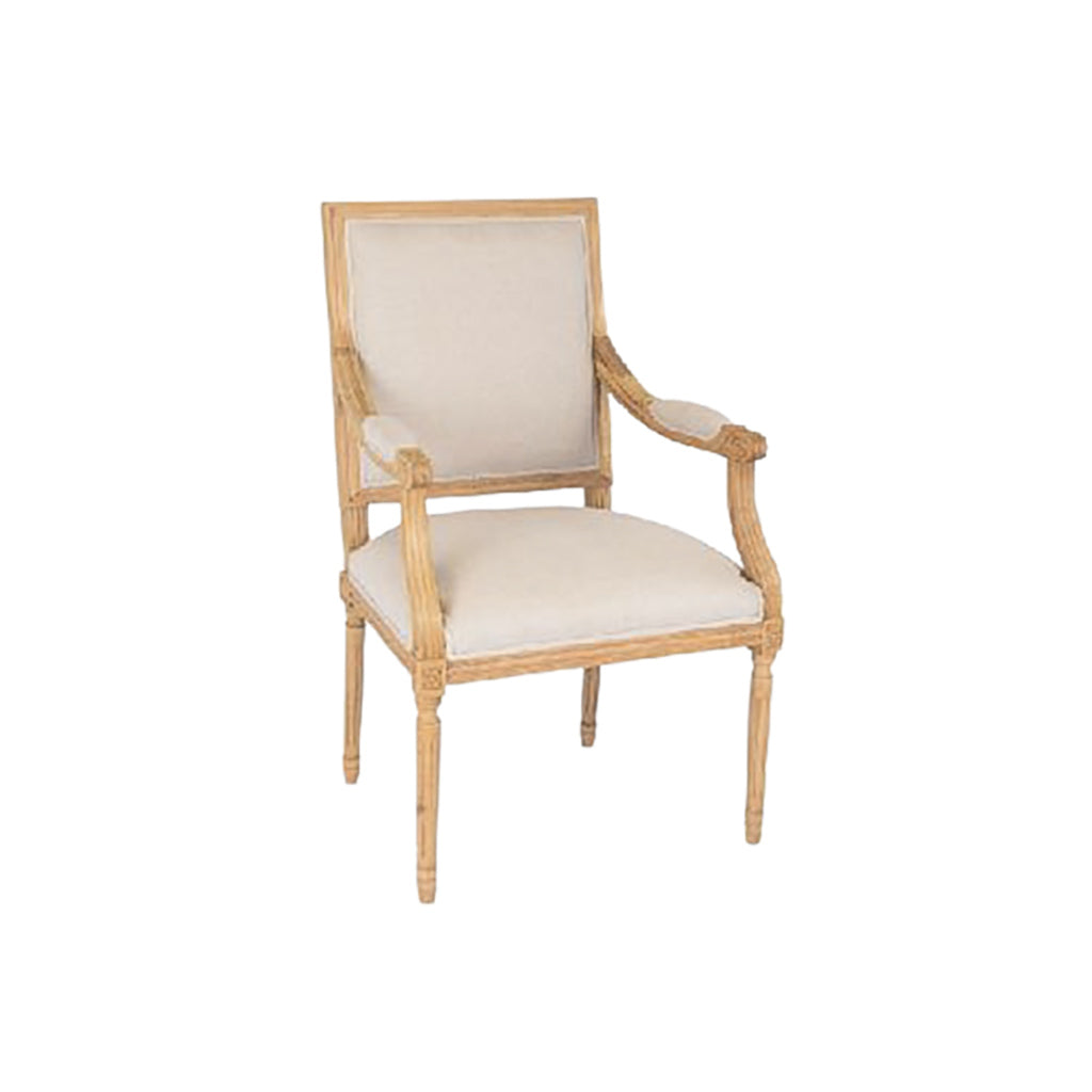 Louis Oatmeal Linen and Natural Wood Armchair