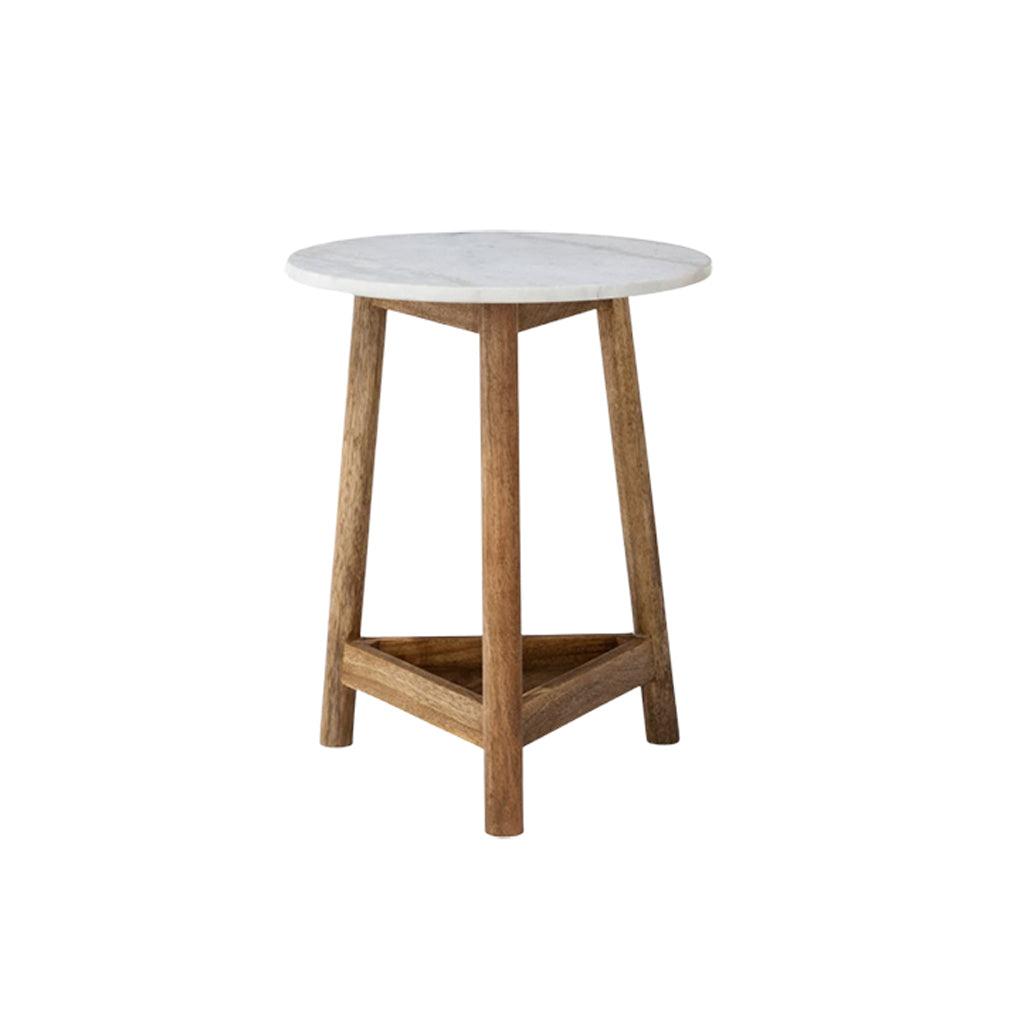 Marble Top Side Table with Wood Base