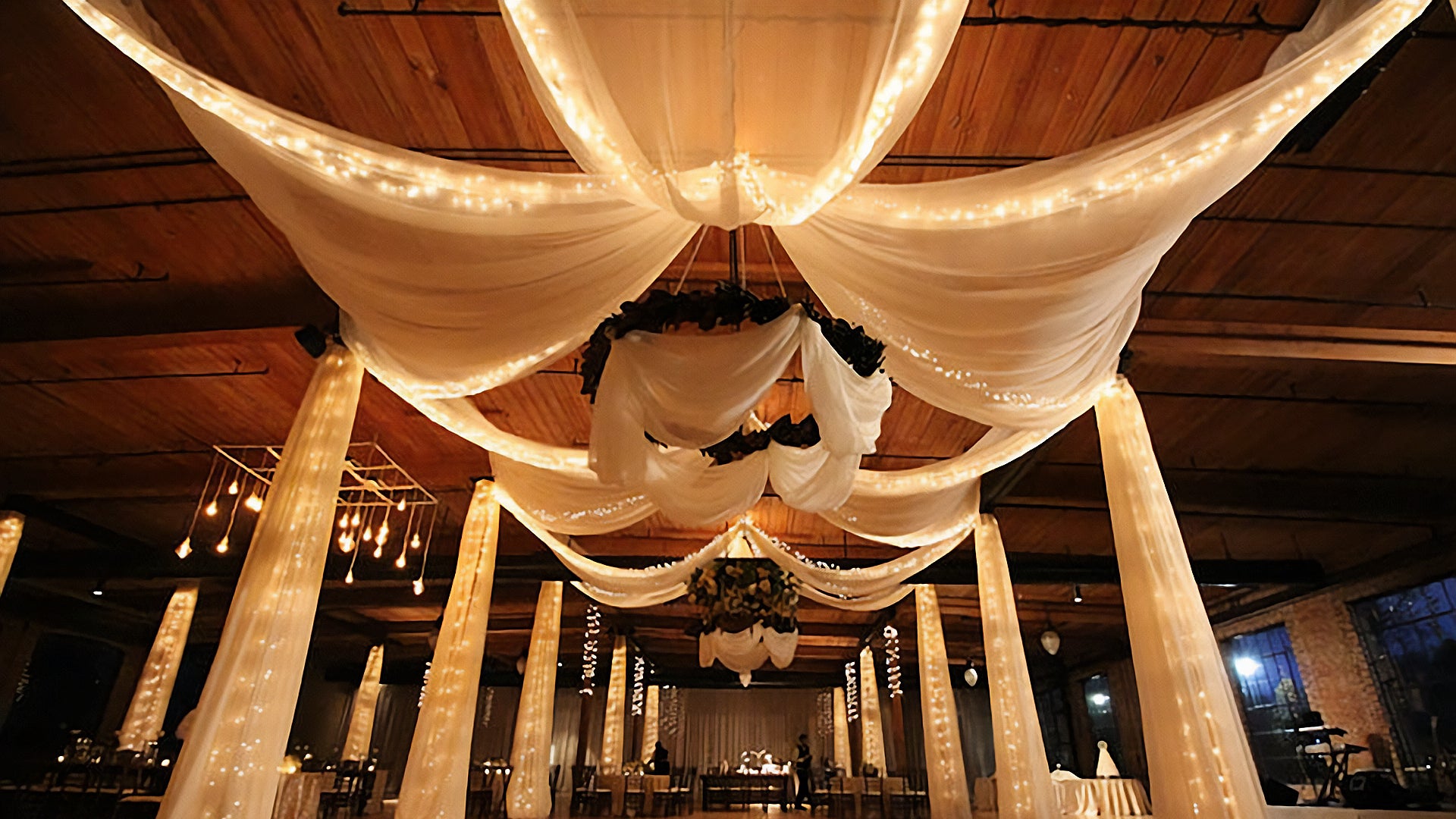 Golden ceiling drapery at a special event