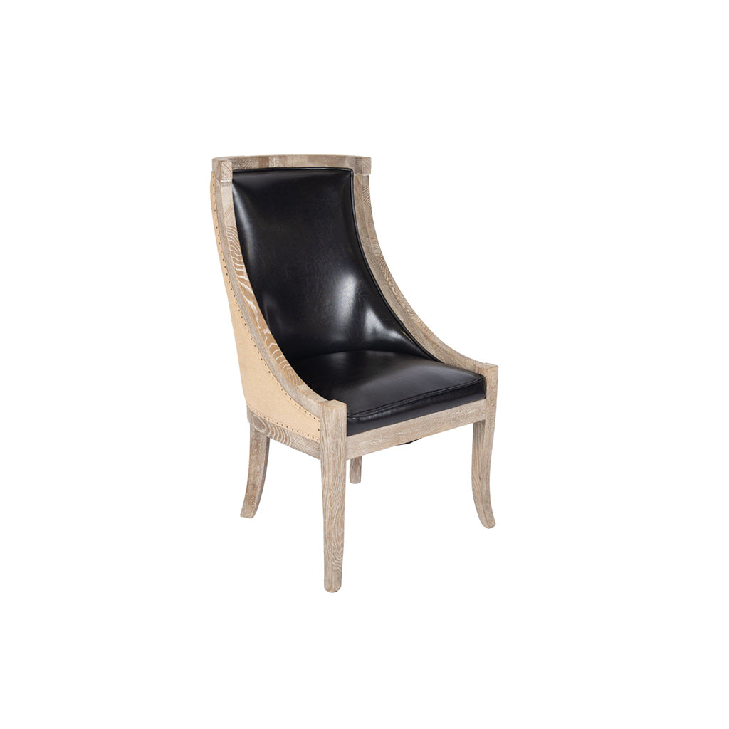 Raylan Black Leather and Burlap Side Chair