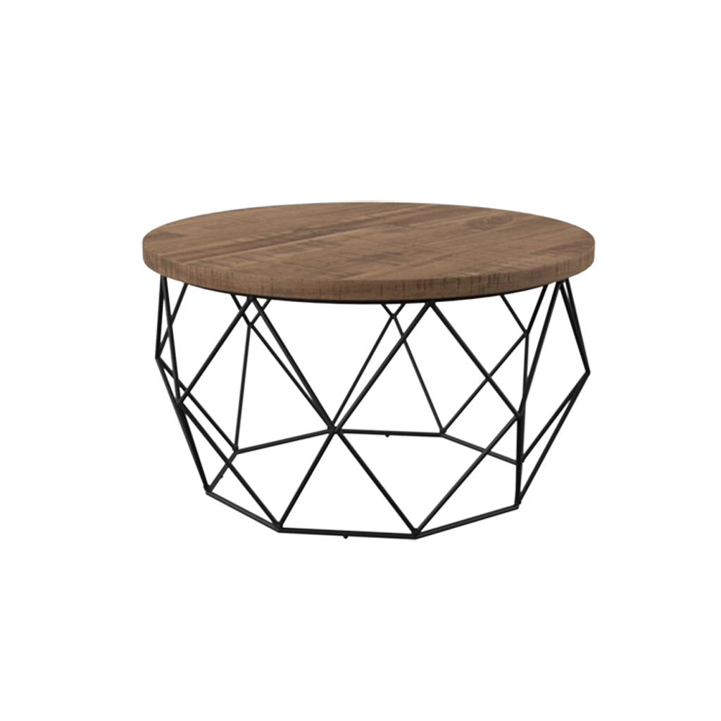 Round Wood Top Coffee Table With Black Base