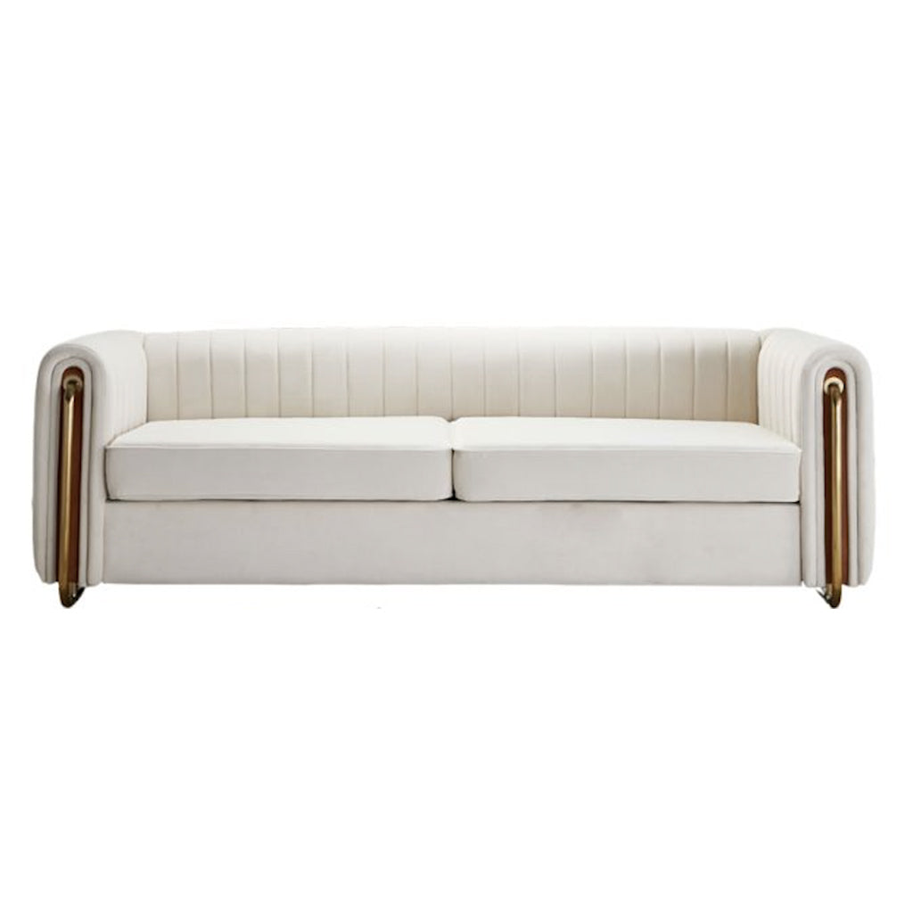 Transitional Cream Velvet Sofa