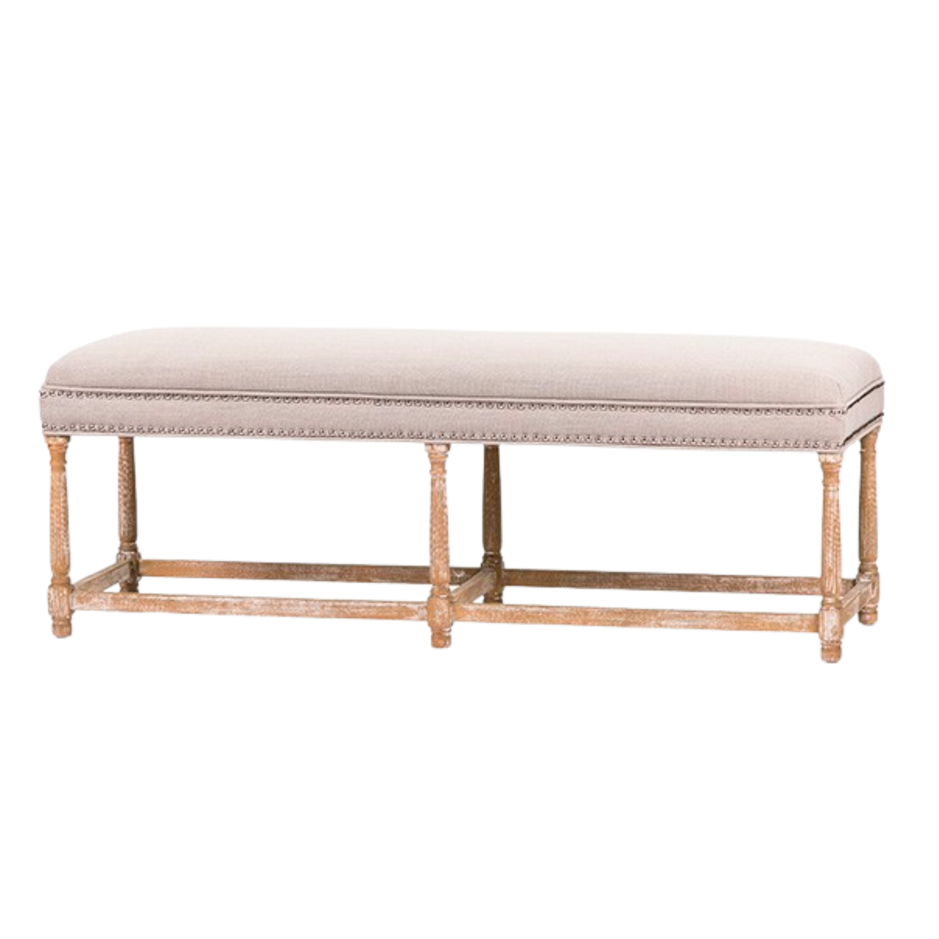 Upholstered Oak Linen Bench