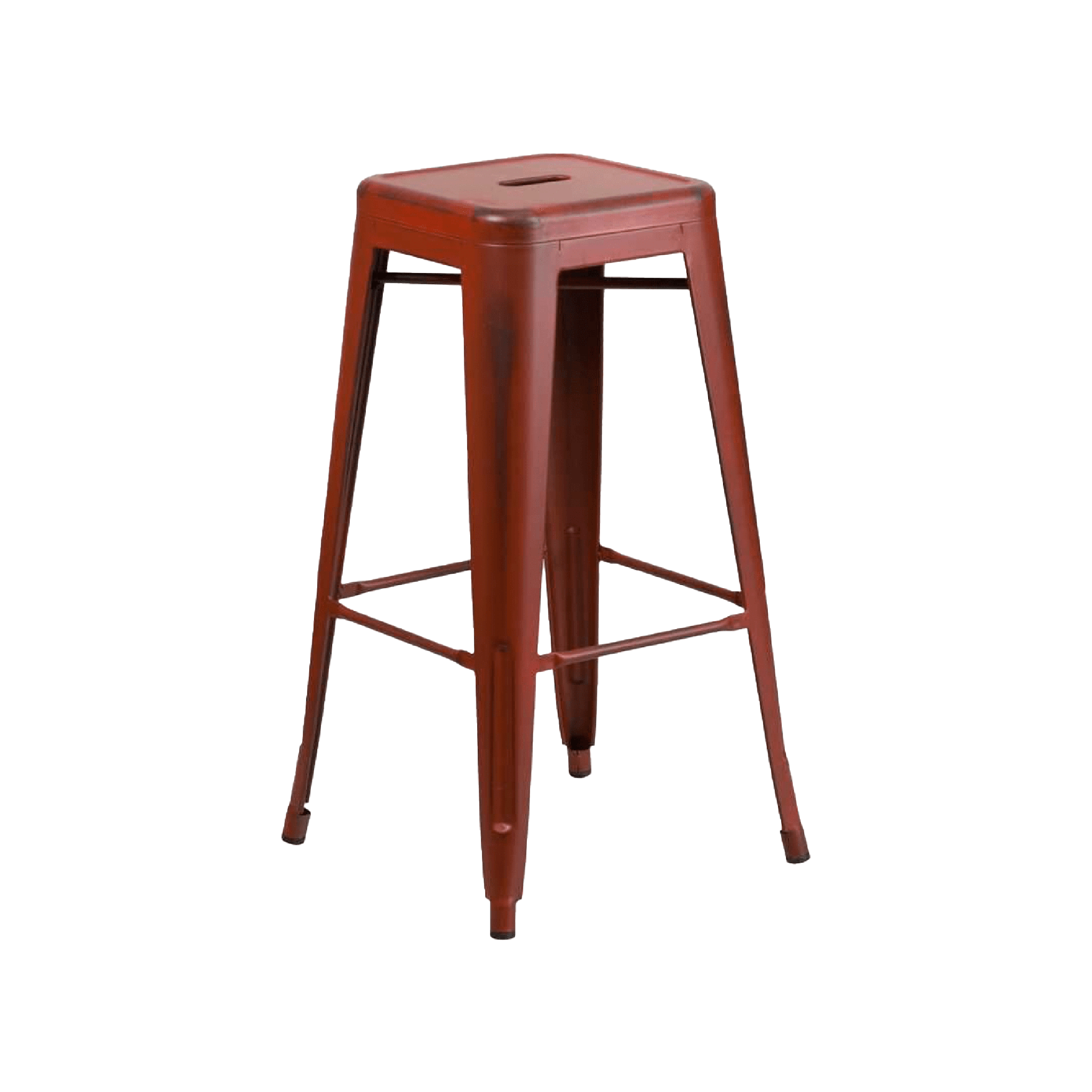 Distressed Metal Stool Red