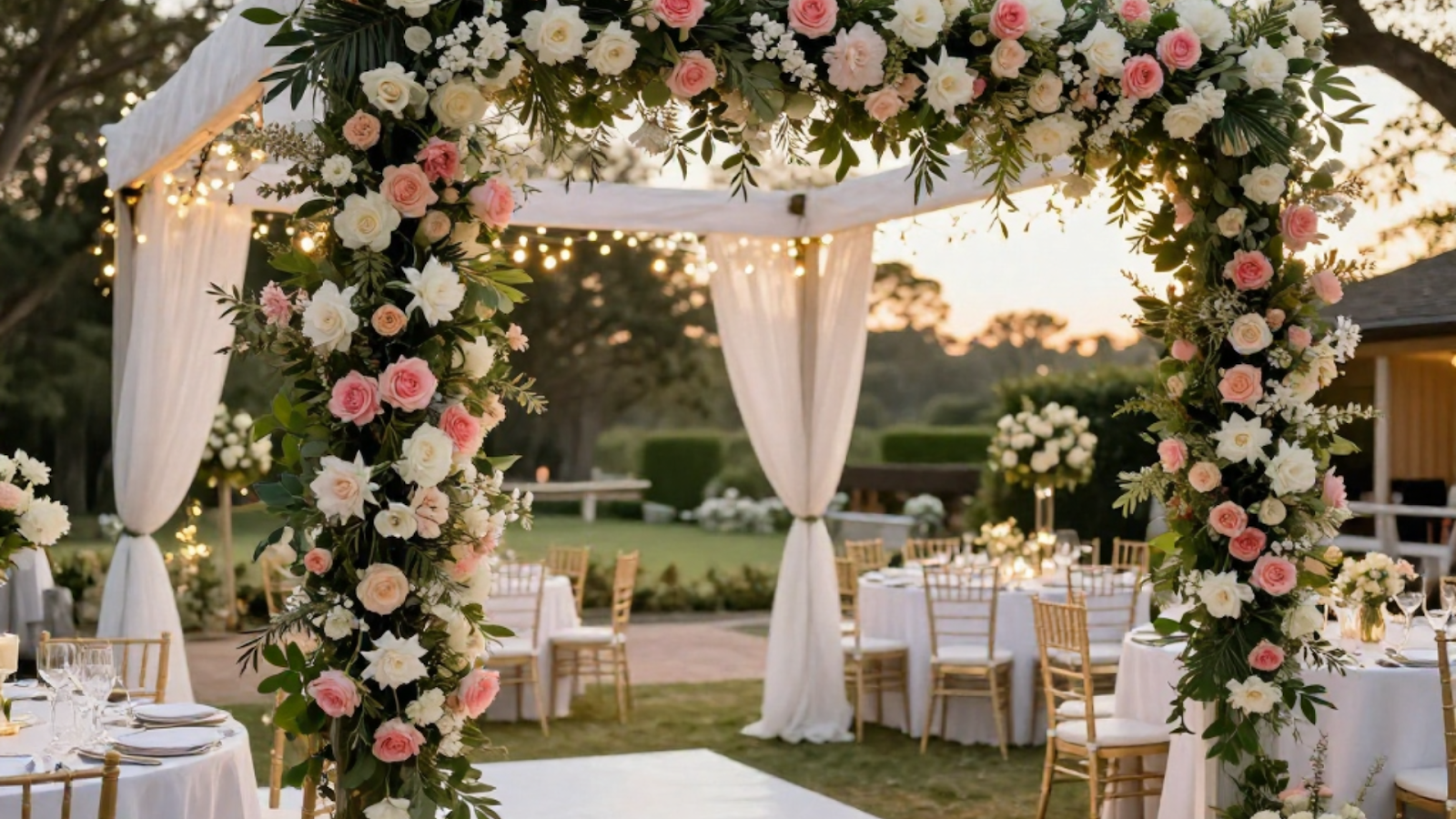 Outdoor Floral Wedding Ceremony Arch