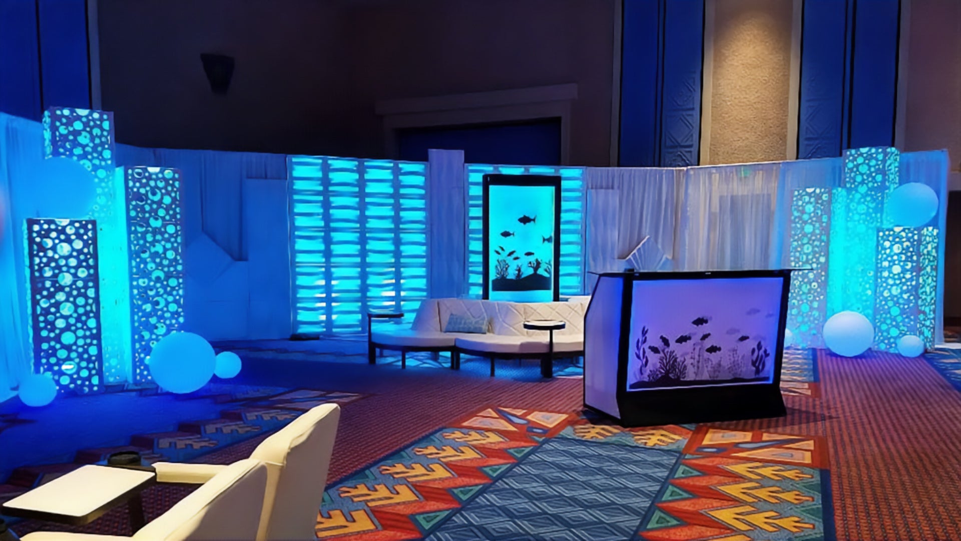 Waterwall in a blue indoor environment