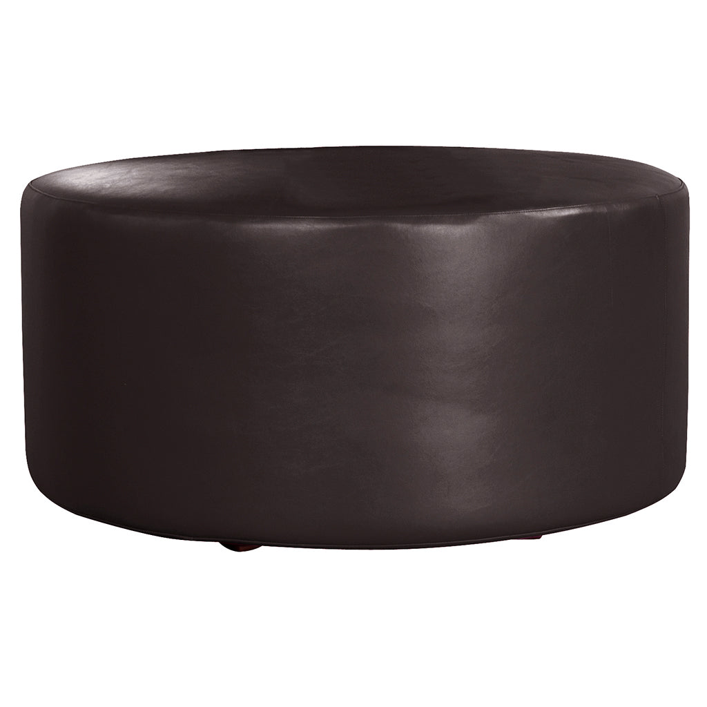 Leather Black Round Ottoman - 3'