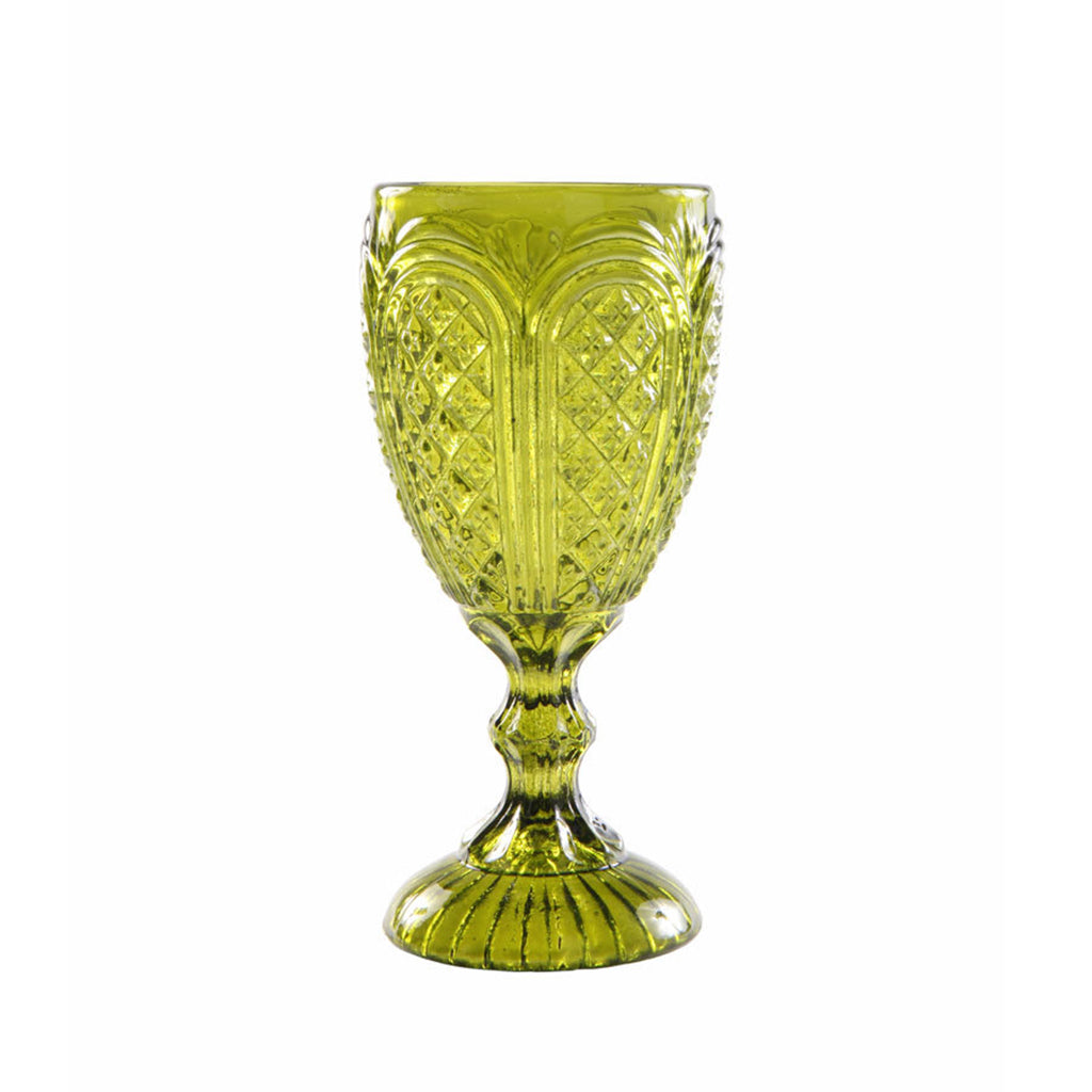 Vintage Carousel Olive Green Goblet - 11 oz