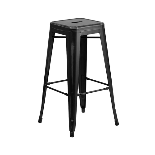 Distressed Metal Stool Black