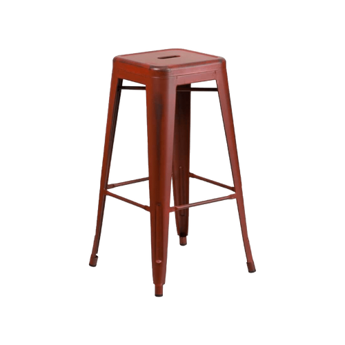 Distressed Metal Stool Red